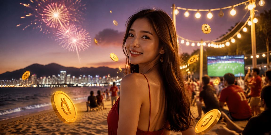 Người dùng VIP tại bãi biển Đà Nẵng kiểm tra ứng dụng di động và bonus trên điện thoại