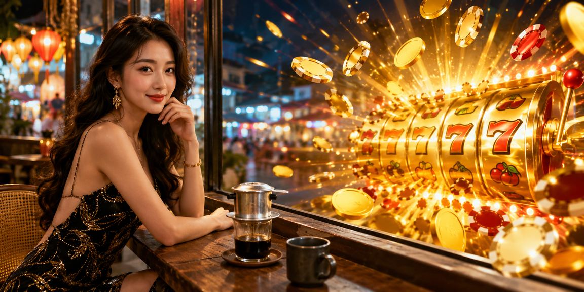 Người chơi tại Nha Trang thưởng thức cà phê và chơi slot game trên ứng dụng di động
